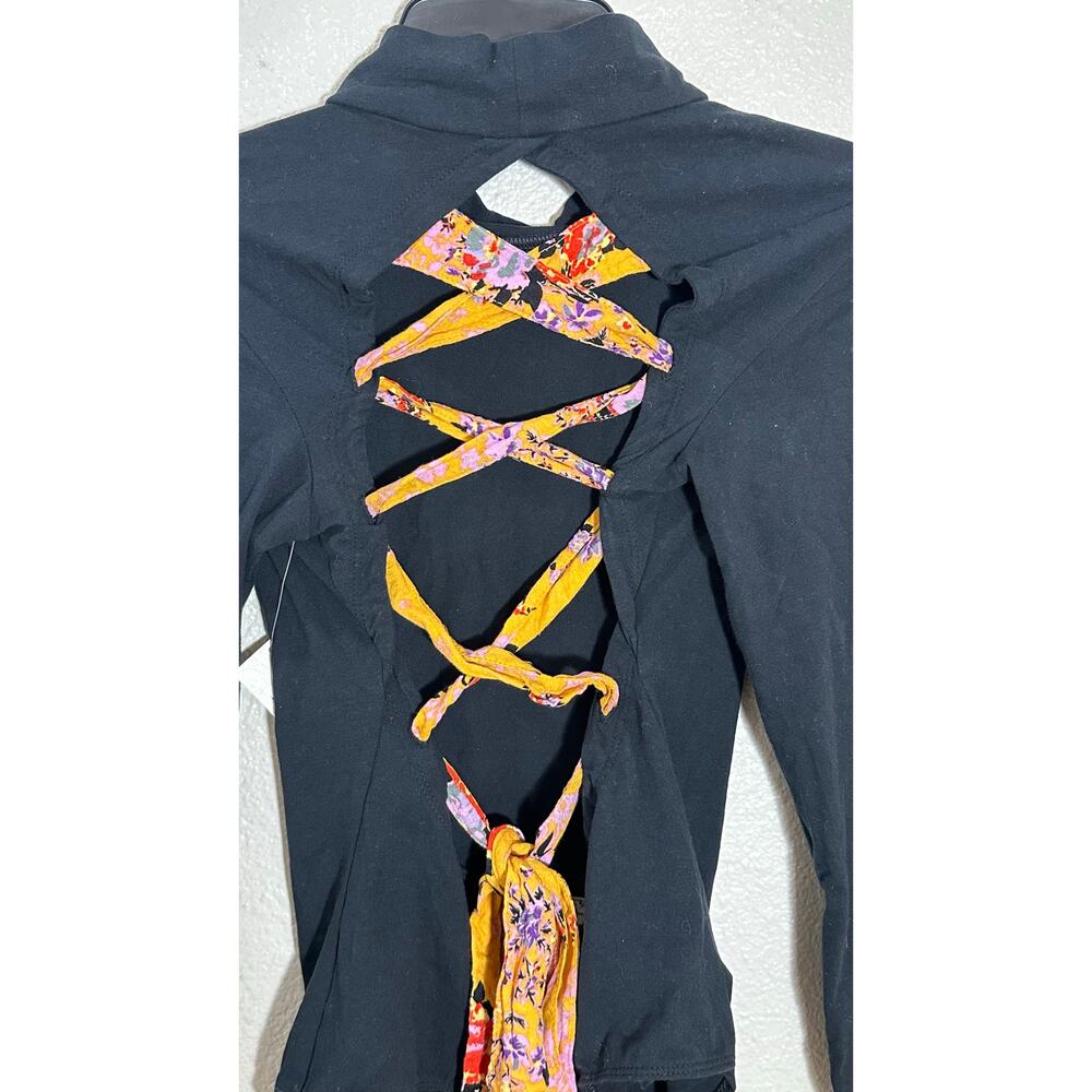 Free People Intimately Black Long Sleeve Open-Back Lace-Up Bodysuit Size M - Picture 3 of 6
